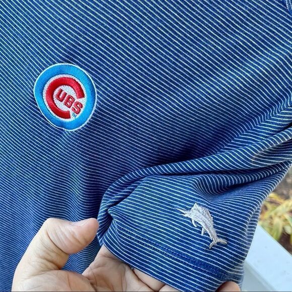 Tommy Bahama Striped Chicago Cubs Polo Shirt. Size XL - Picture 8 of 9